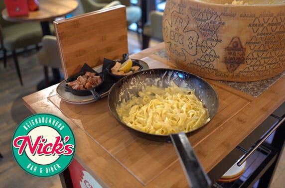 Cheese wheel pasta at Nick’s, Hyndland